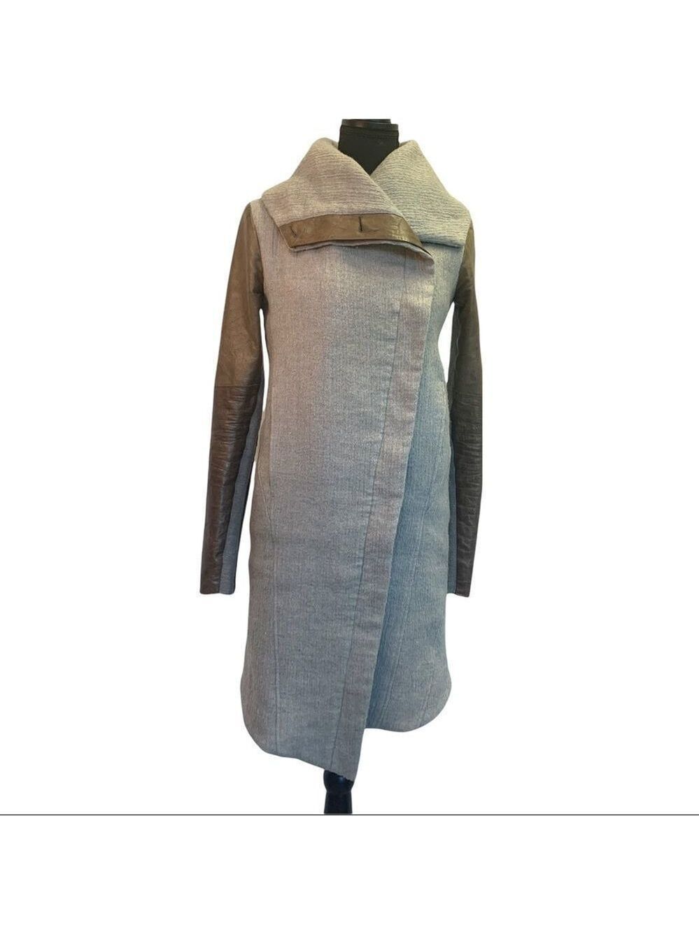 Helmet Lang wool & Lamb Leather brown gray colour block pattern coat Sz XS - Picture 15 of 16